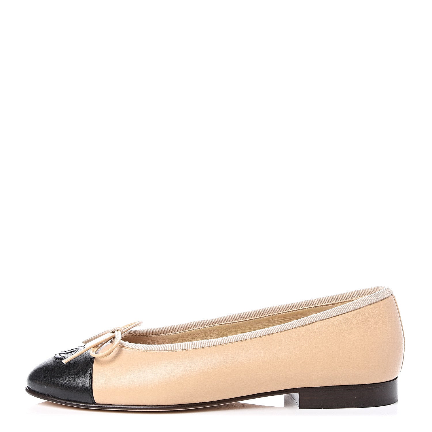 Chanel Lambskin CC Cap Toe Ballerina Flats 35 Beige Black 1 of 10