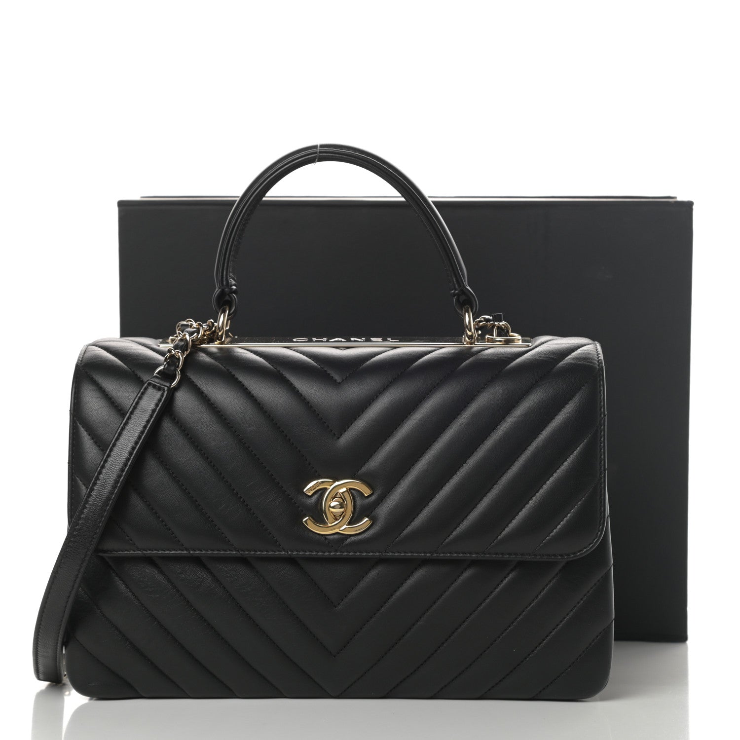 Chanel Lambskin Chevron Quilted Medium Trendy CC Dual Handle Flap Bag Black 14 of 14