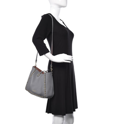 Valentino Garavani Grained Calfskin Small Rockstud Reversible Tote Grey Dark Rose 4 of 20