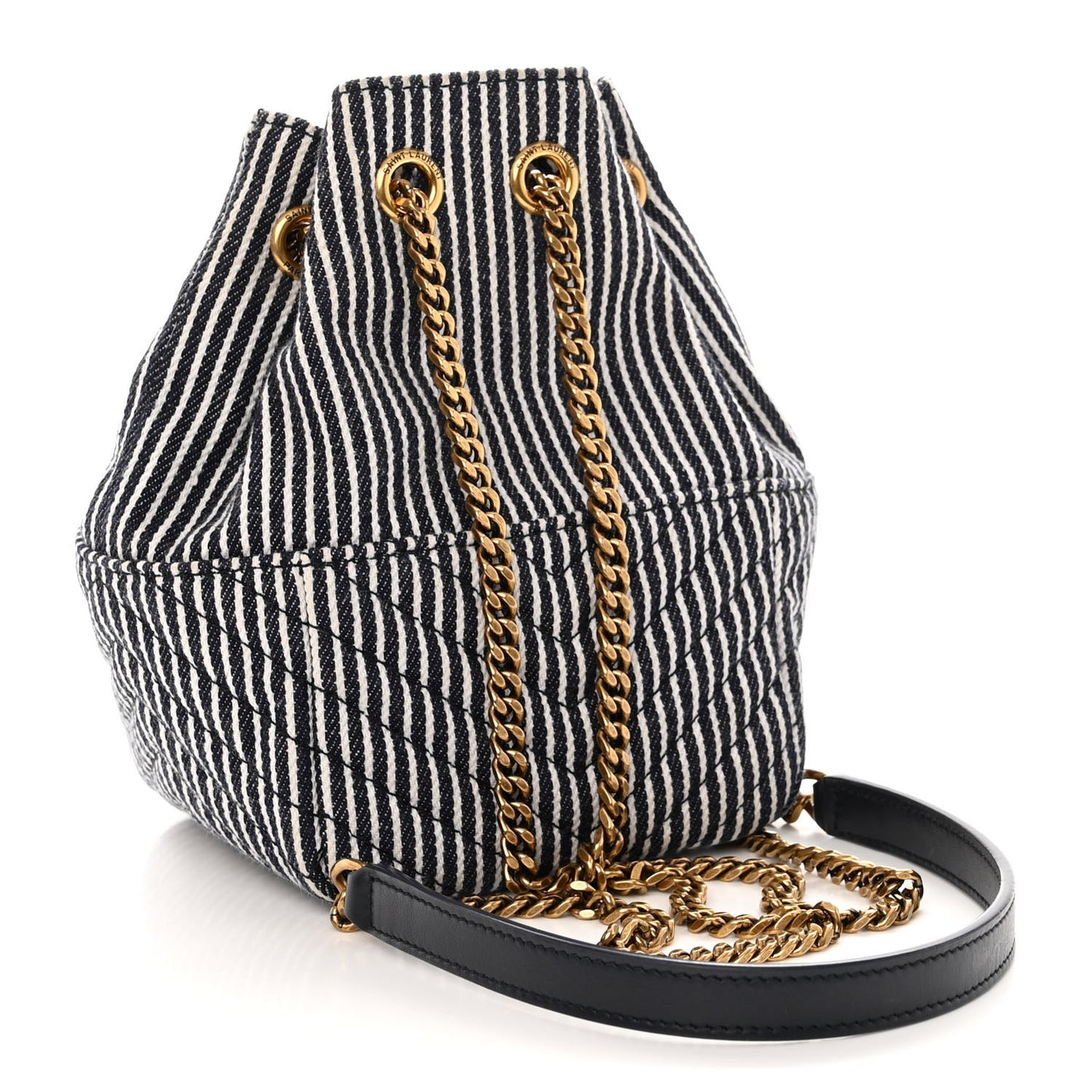 Canvas Striped Nano Joe Bucket Bag Deep Marine Cream