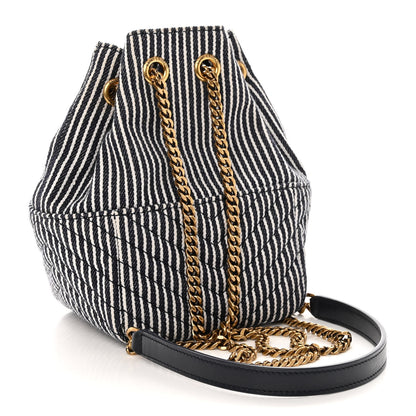 Saint Laurent Canvas Striped Nano Joe Bucket Bag Deep Marine Cream 3 of 9