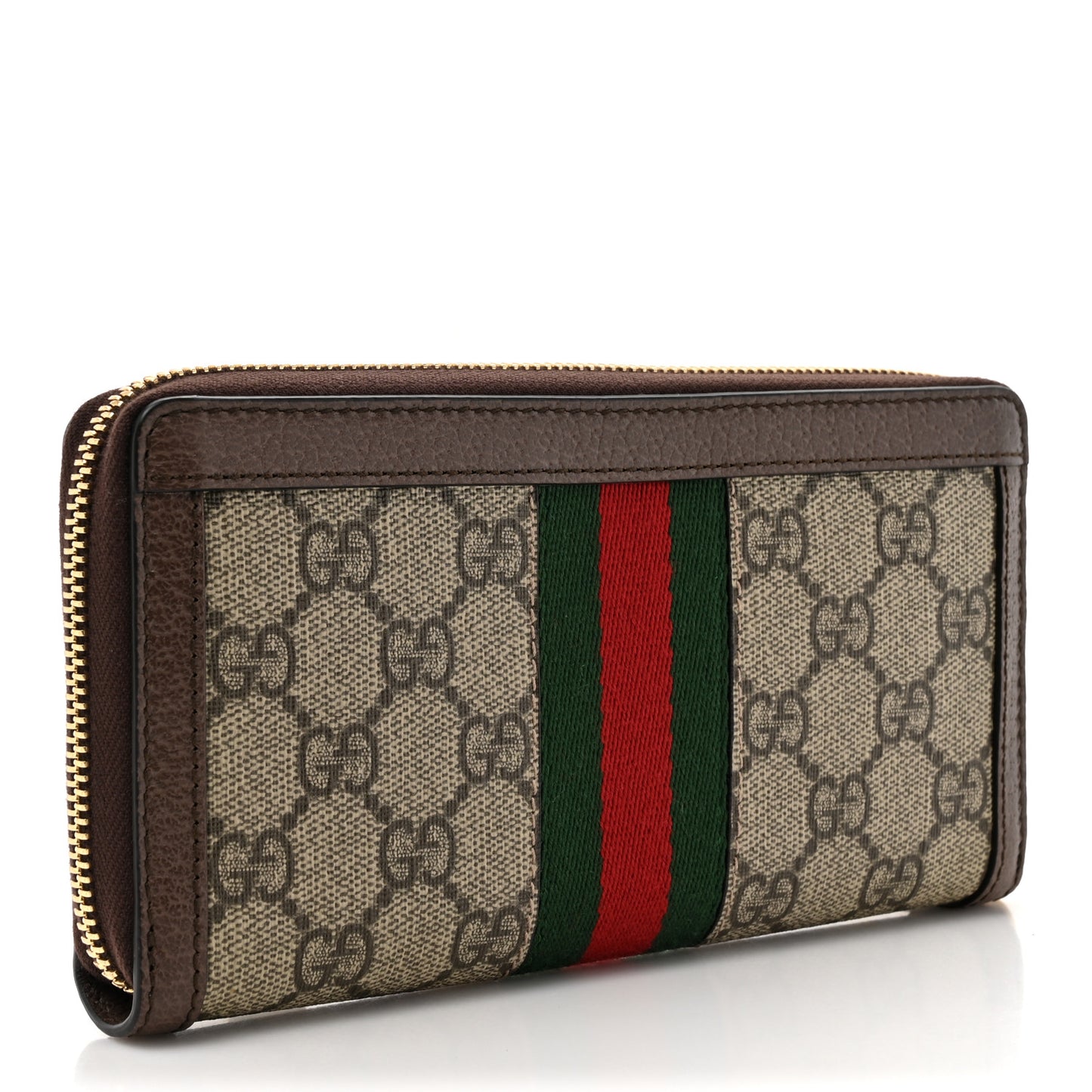GG Supreme Monogram Web Ophidia Zip Around Wallet Brown