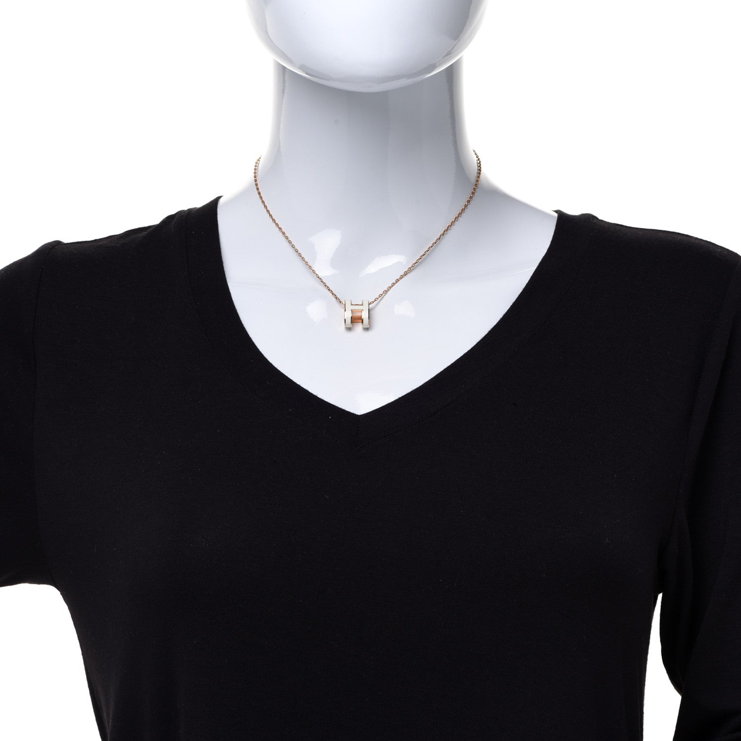 Hermes Lacquered Rose Gold Pop H Pendant Necklace White 2 of 8