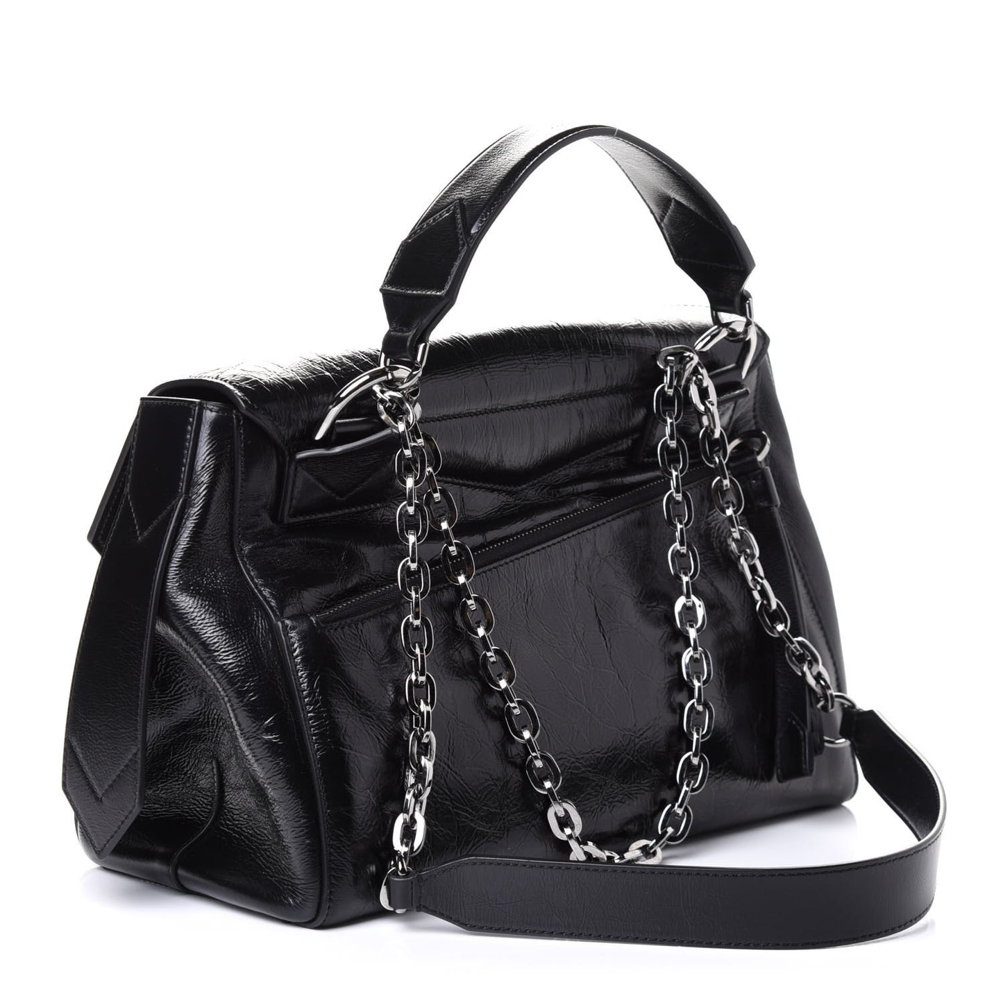 Creased Patent Calfskin Medium ID Flap Black