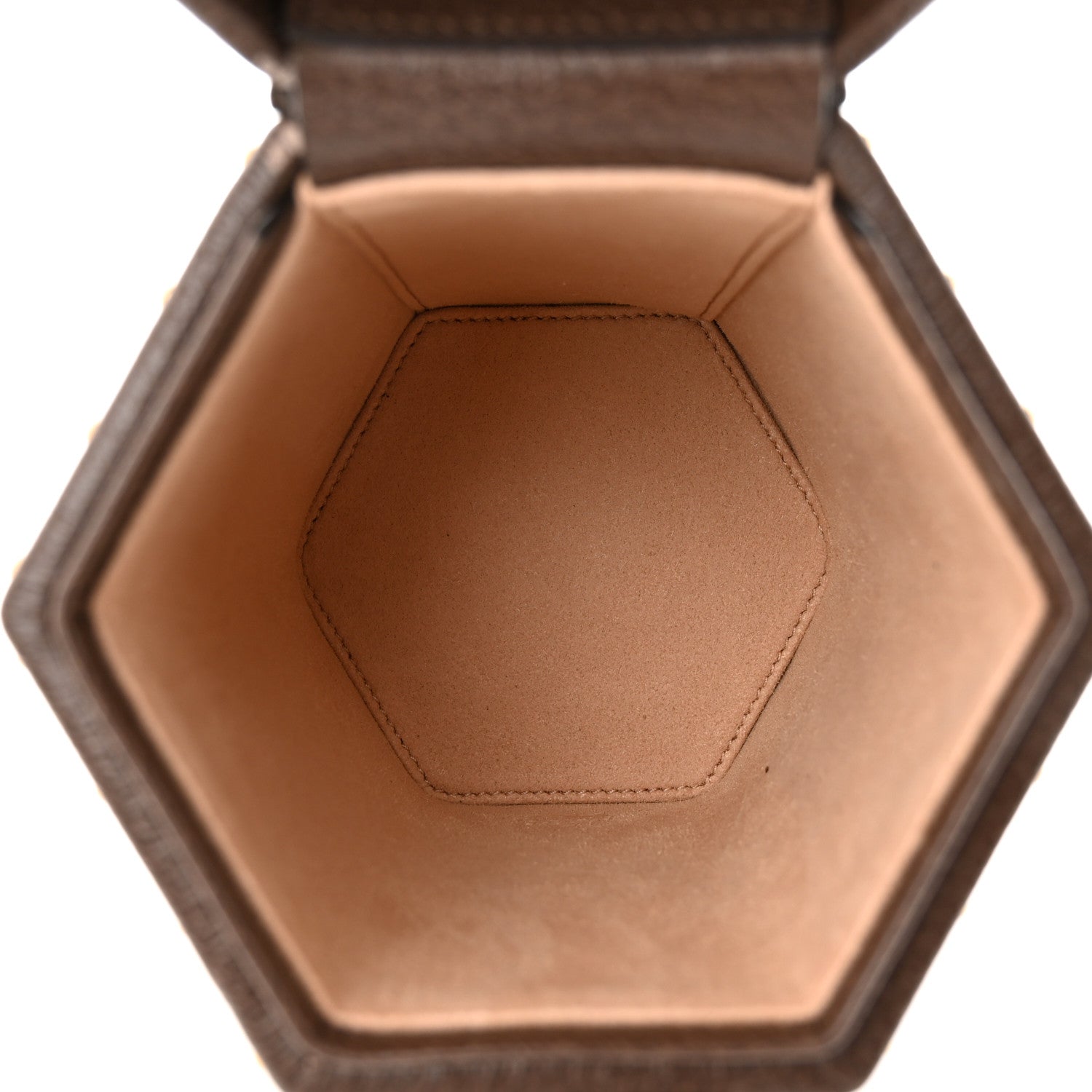 Gucci GG Supreme Monogram Textured Dollar Calfskin Studded Padlock Hexagon Top Handle Case Beige Ebony New Acero 5 of 11