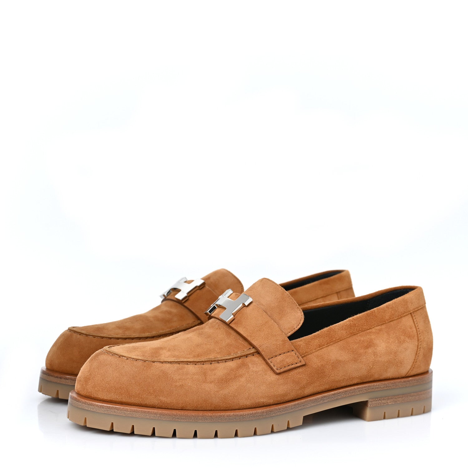 Hermes Suede Goatskin Womens Faubourg Loafers 39 Naturel 3 of 8