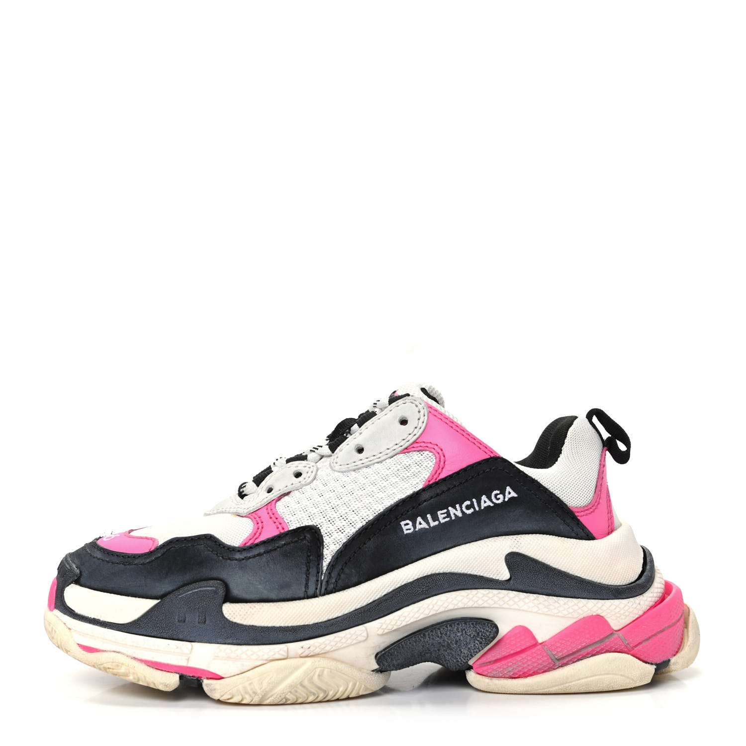 Balenciaga Fabric Mesh Womens Triple S Sneakers 36 Rose Fluo Black White 1 of 7