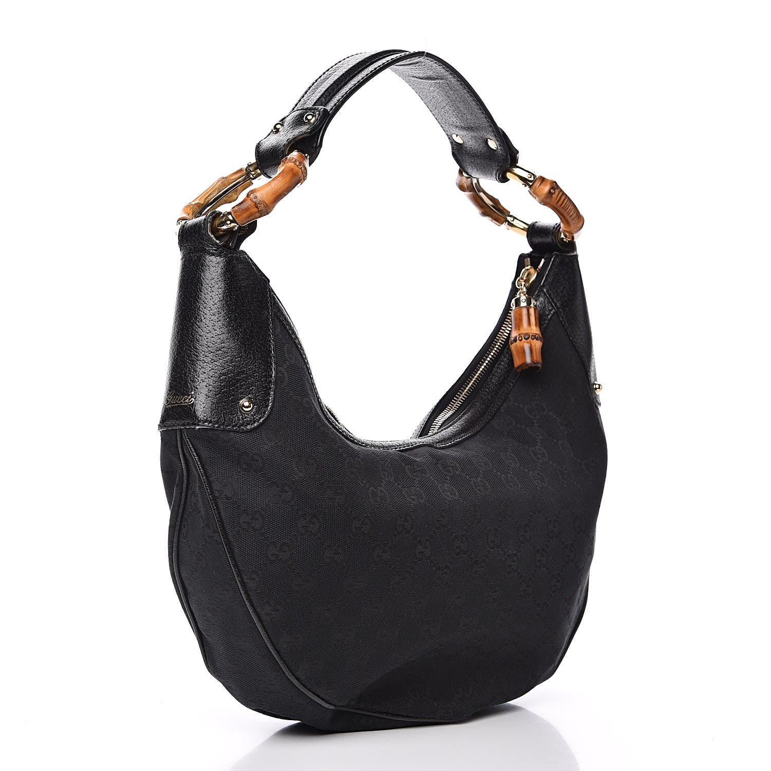 Gucci Monogram Bamboo Ring Hobo Black 3 of 13