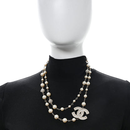 Chanel Graduated Pearl Crystal CC Long Necklace Gold Pearly White 2 of 6