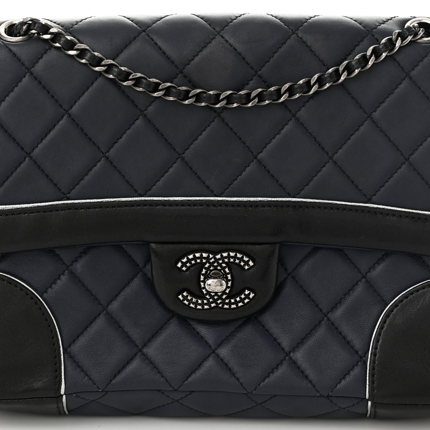 Calfskin Quilted Bi-Color Jumbo Flap Blue Black