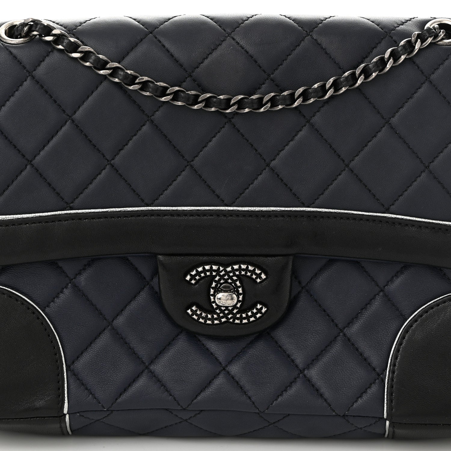 Chanel Calfskin Quilted Bi-Color Jumbo Flap Blue Black 8 of 11