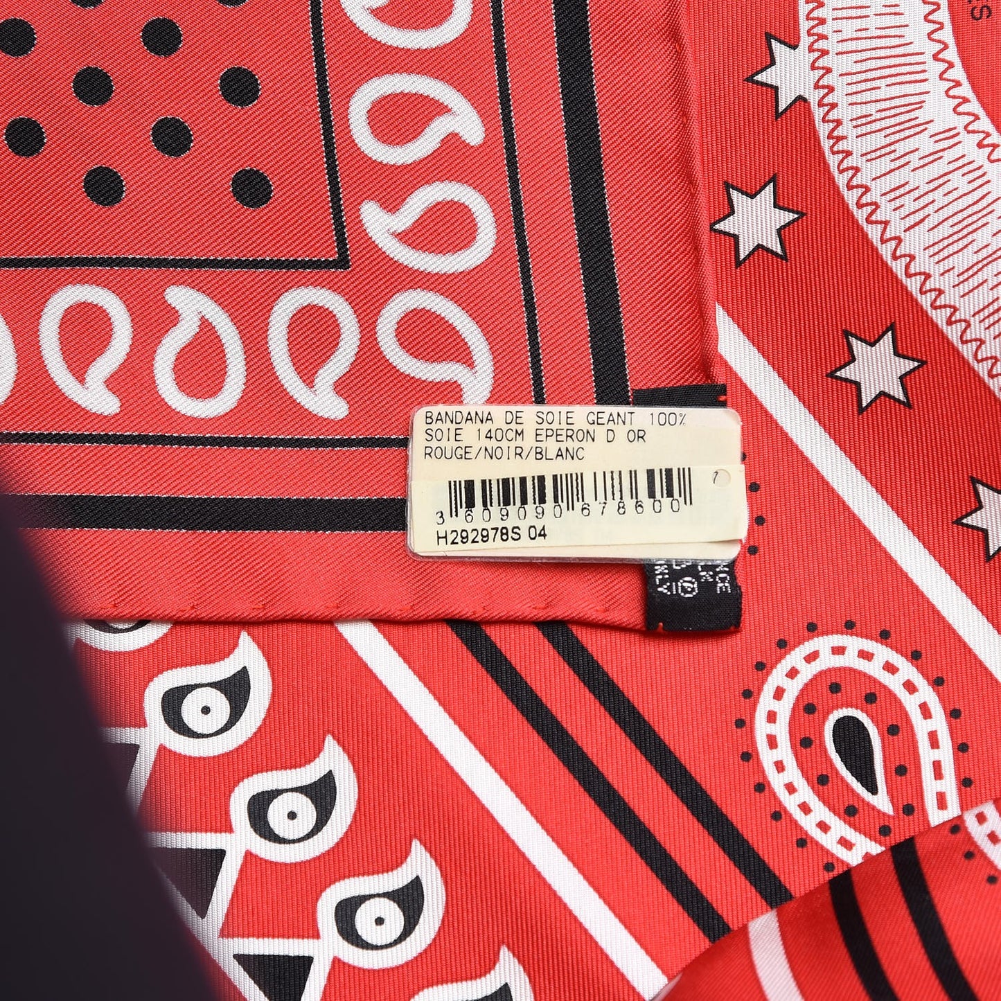 Silk Eperon D'Or Bandana Scarf 140 Rouge Noir Blanc
