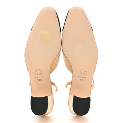 Chanel Goatskin Grosgrain Cap Toe CC Slingback Pumps 37.5 Beige Black 5 of 9