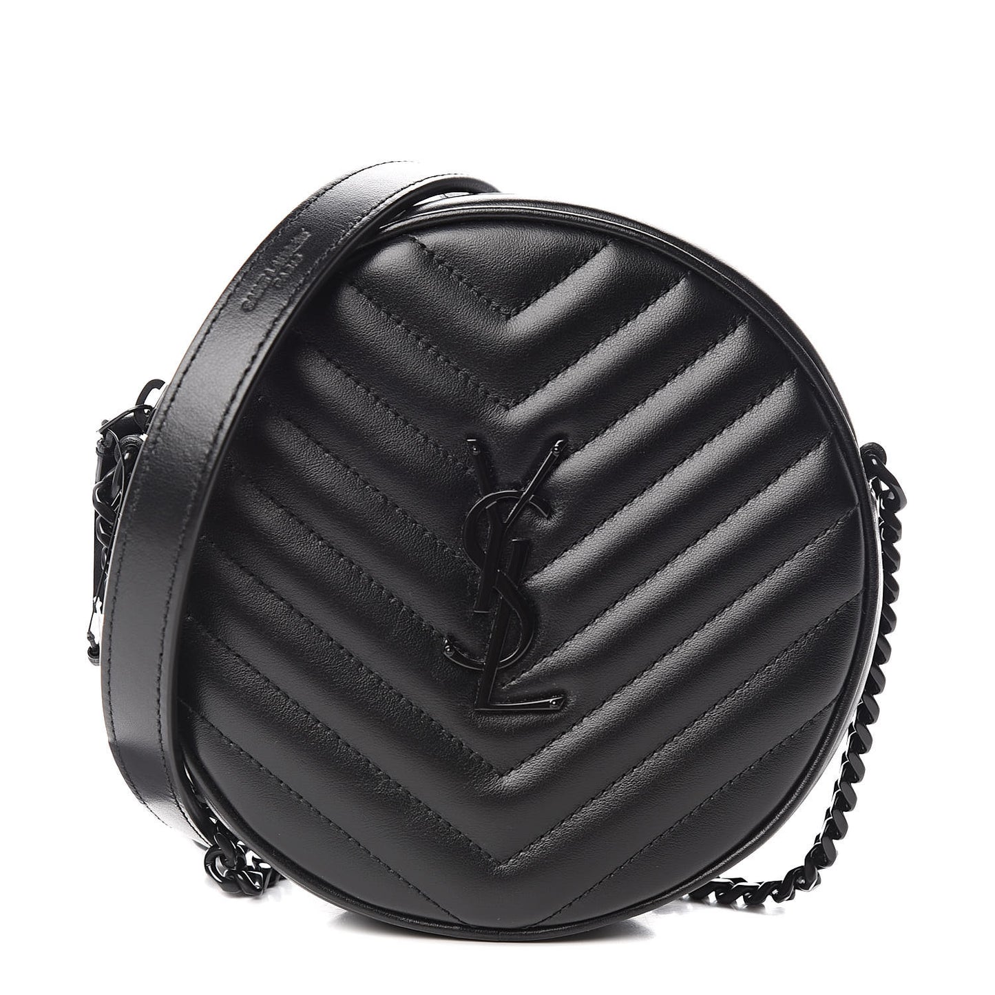 Calfskin Matelasse Chevron Round Vinyle Camera Bag Black