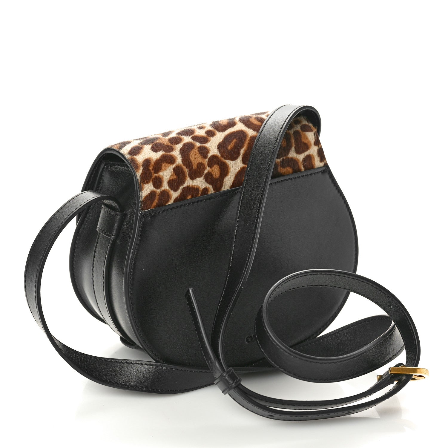 Chloe Pony Hair Calfskin Leopard Small Marcie Saddle Bag Jungle Brown 3 of 11