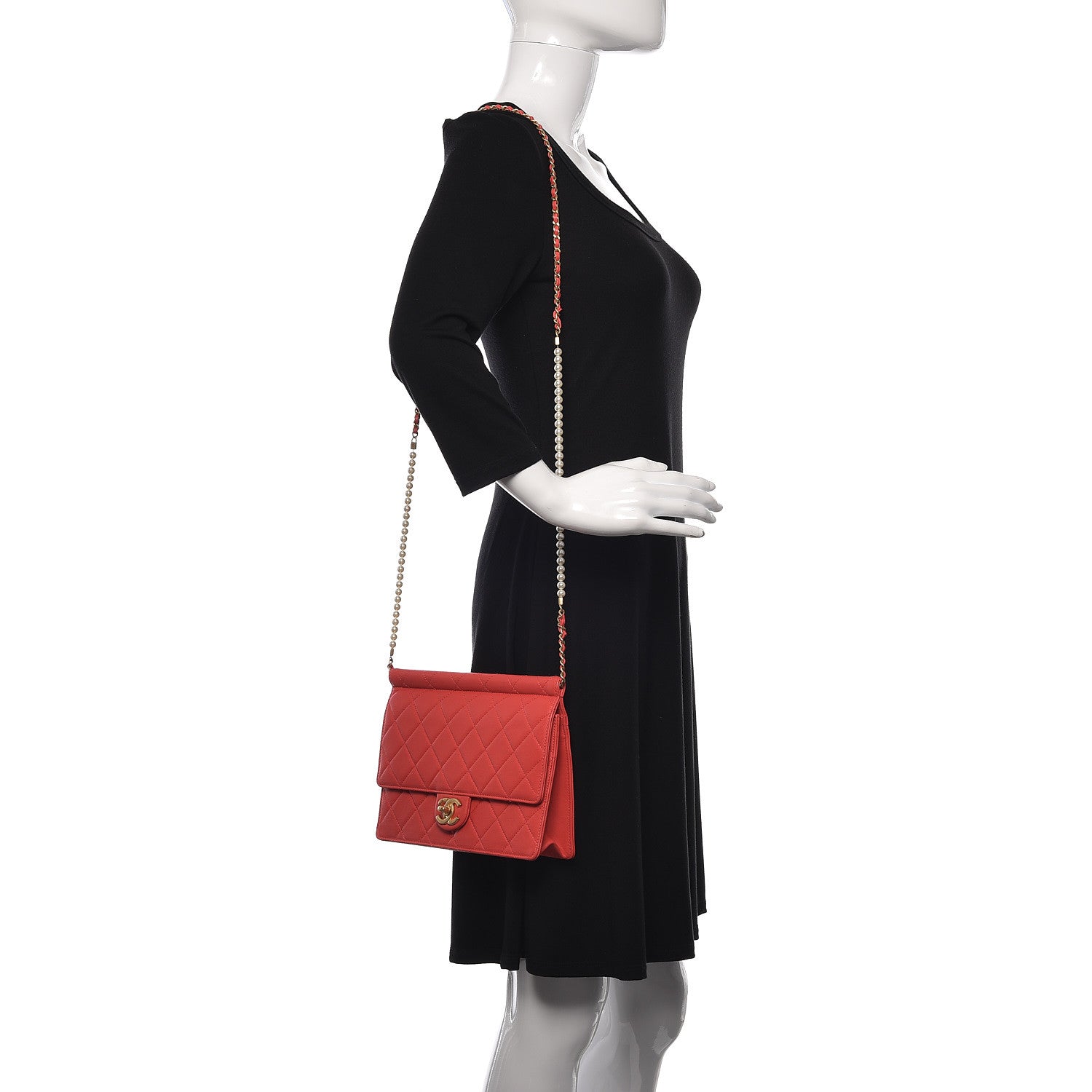 Chanel Lambskin Quilted Large Pearl Chain Flap Bag Red 2 of 12