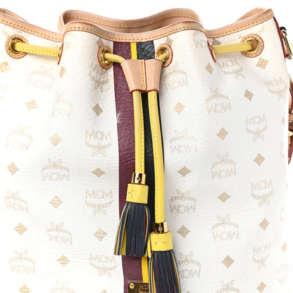 MCM Visetos Stripe Drawstring Bucket Bag White 7 of 10