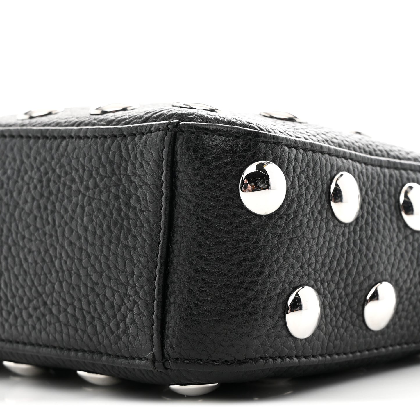 Pebbled Sport Calfskin Studded Small Elena Black