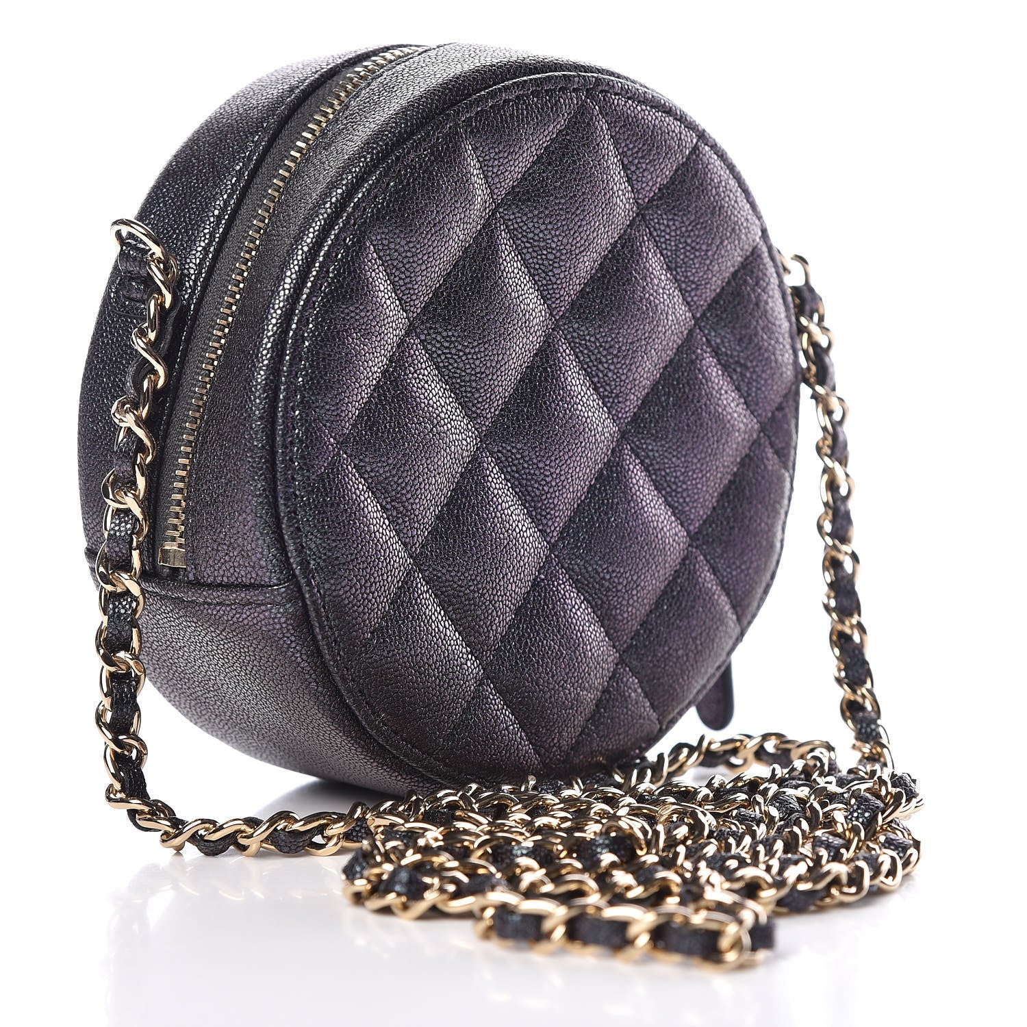 Chanel Iridescent Caviar Quilted Round Clutch With Chain Black 3 of 10