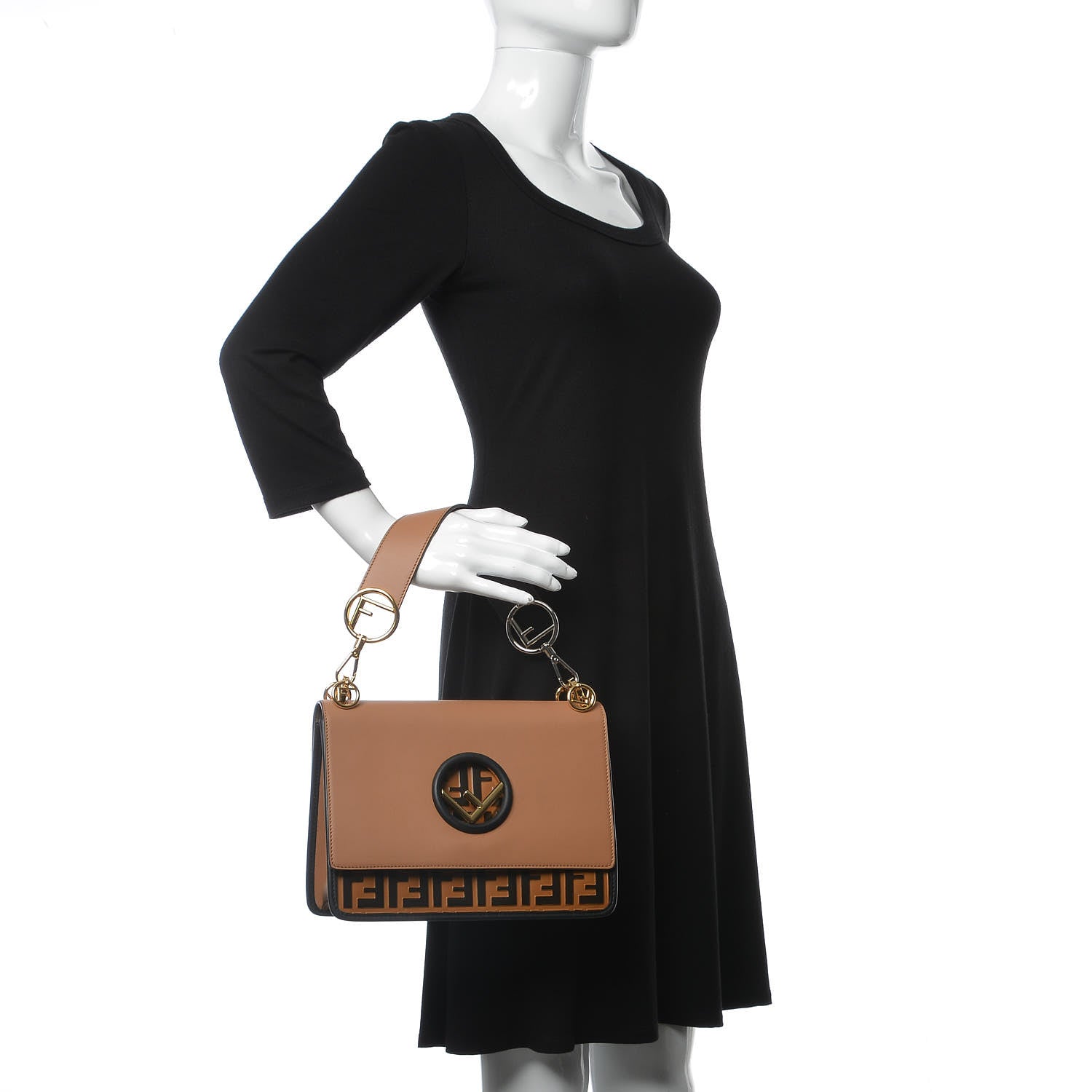 Fendi Vitello Century F is Fendi FF Embossed Kan I Shoulder Bag Orzo Tobacco 3 of 11