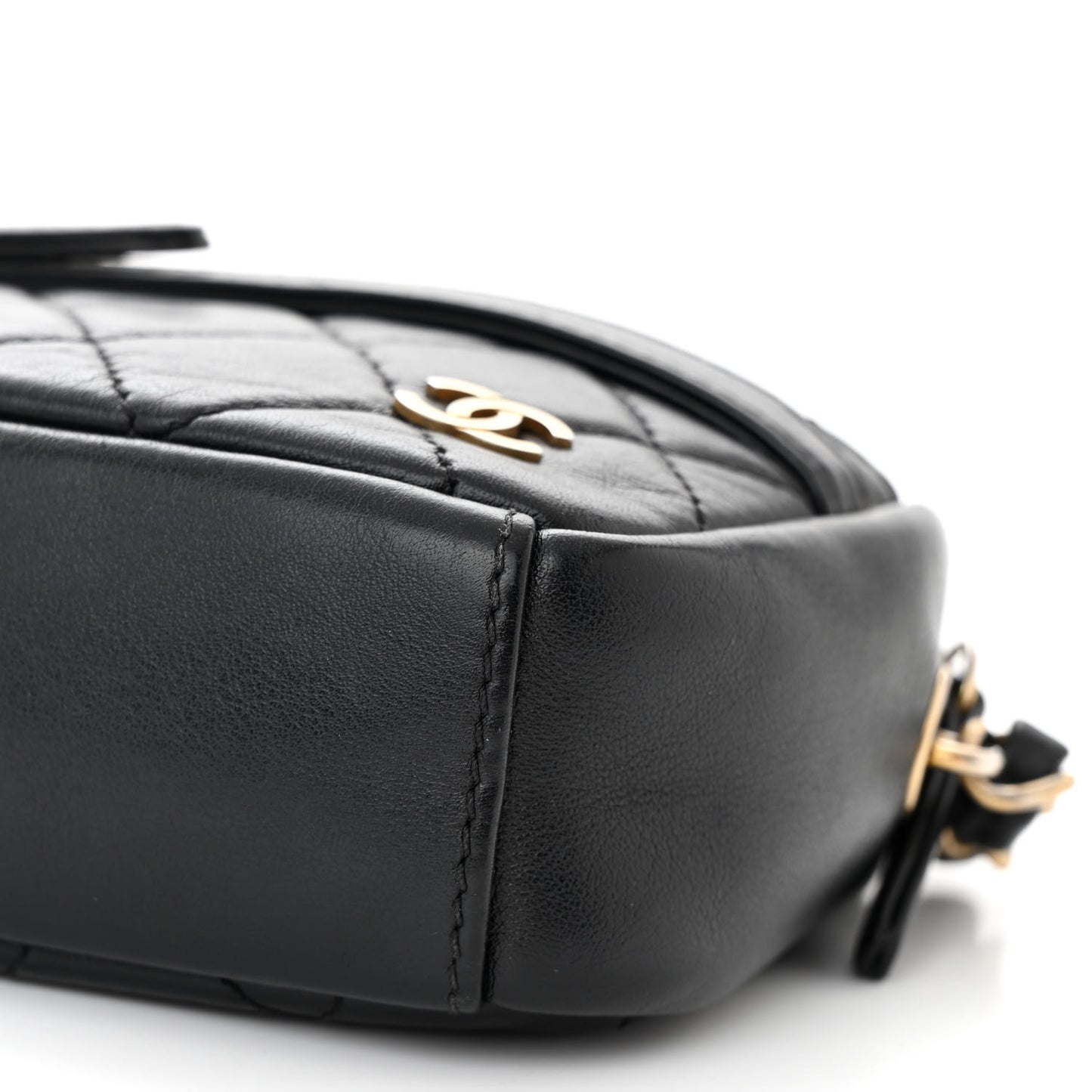 Lambskin Quilted Small Buckle Camera Case Bag Black