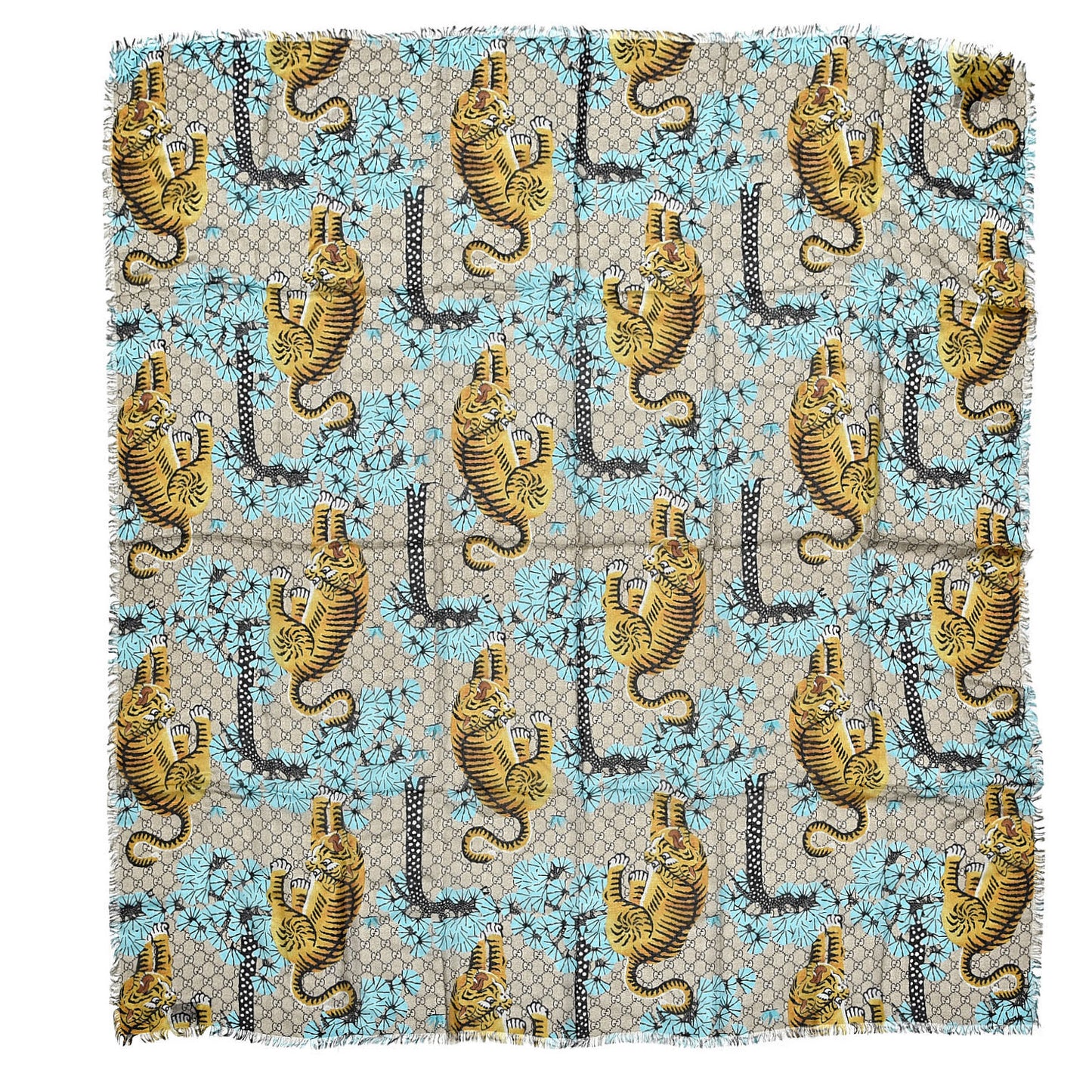 Modal Silk GG Monogram Supreme Tiger Shawl Rope Sky Blue