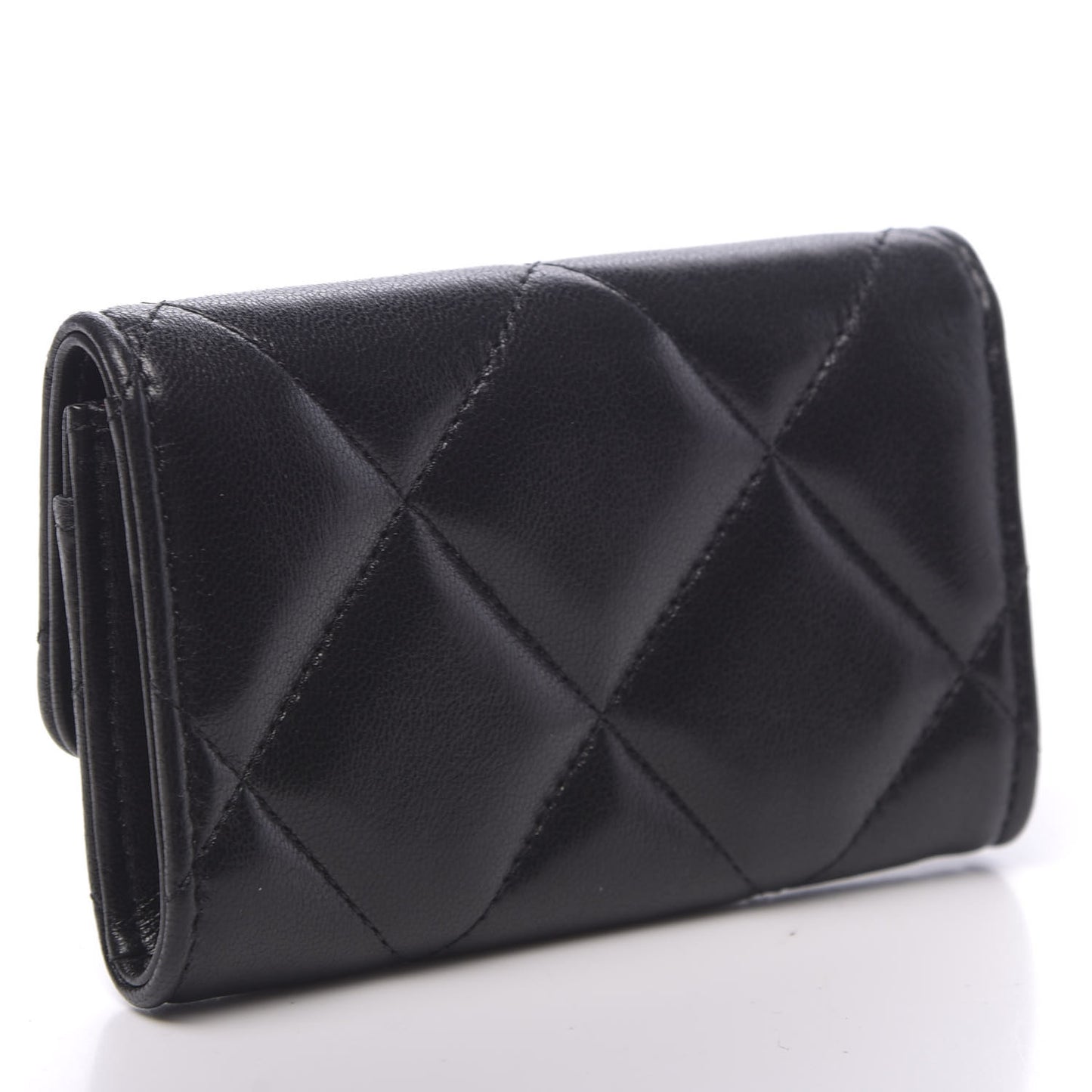 Shiny Goatskin Quilted 19 Flap Card Holder Black