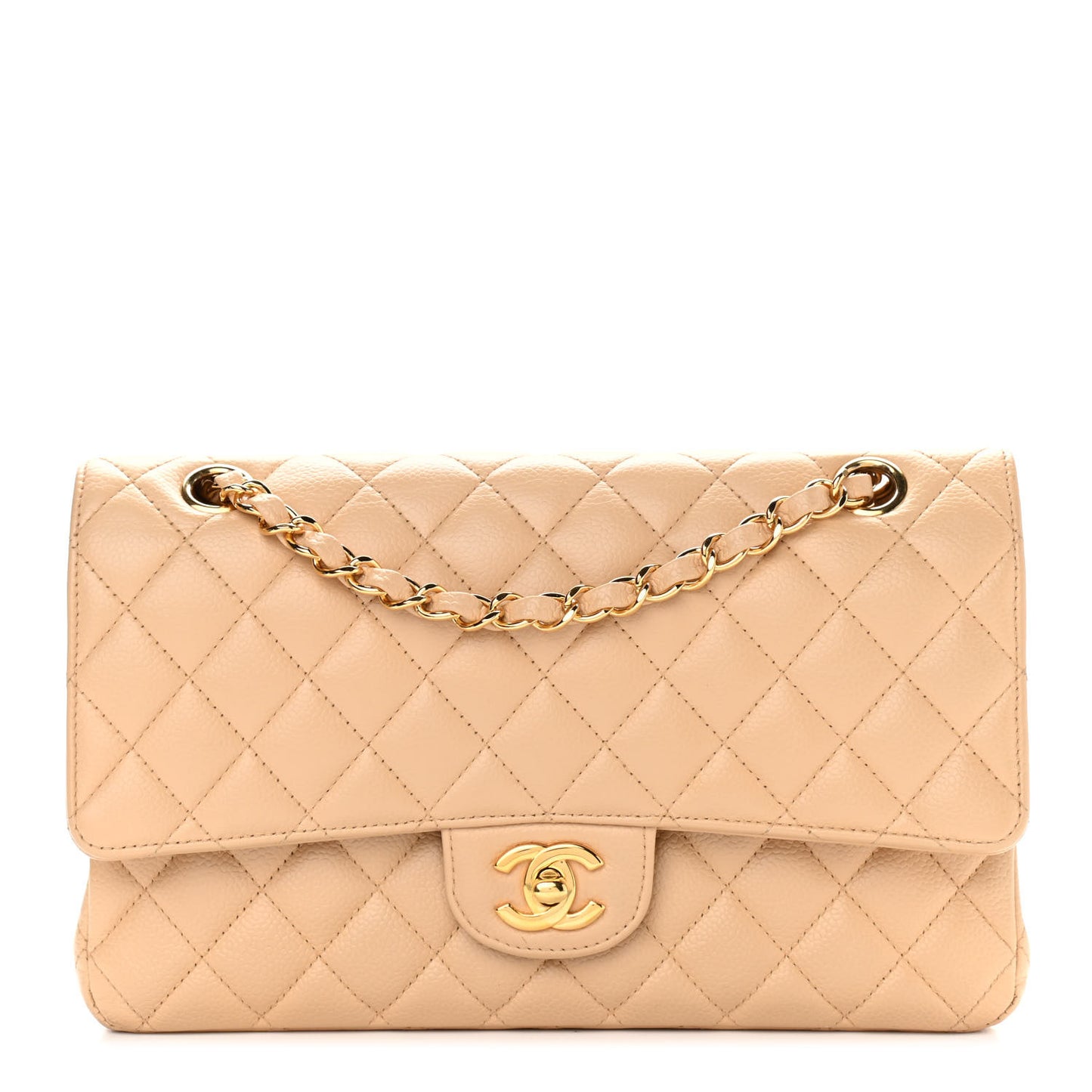 Caviar Quilted Medium Double Flap Beige Clair