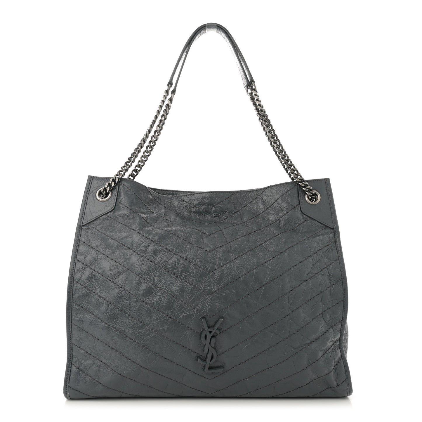 Crinkled Calfskin Matelasse Monogram Large Niki Shopper Tote Dark Smog