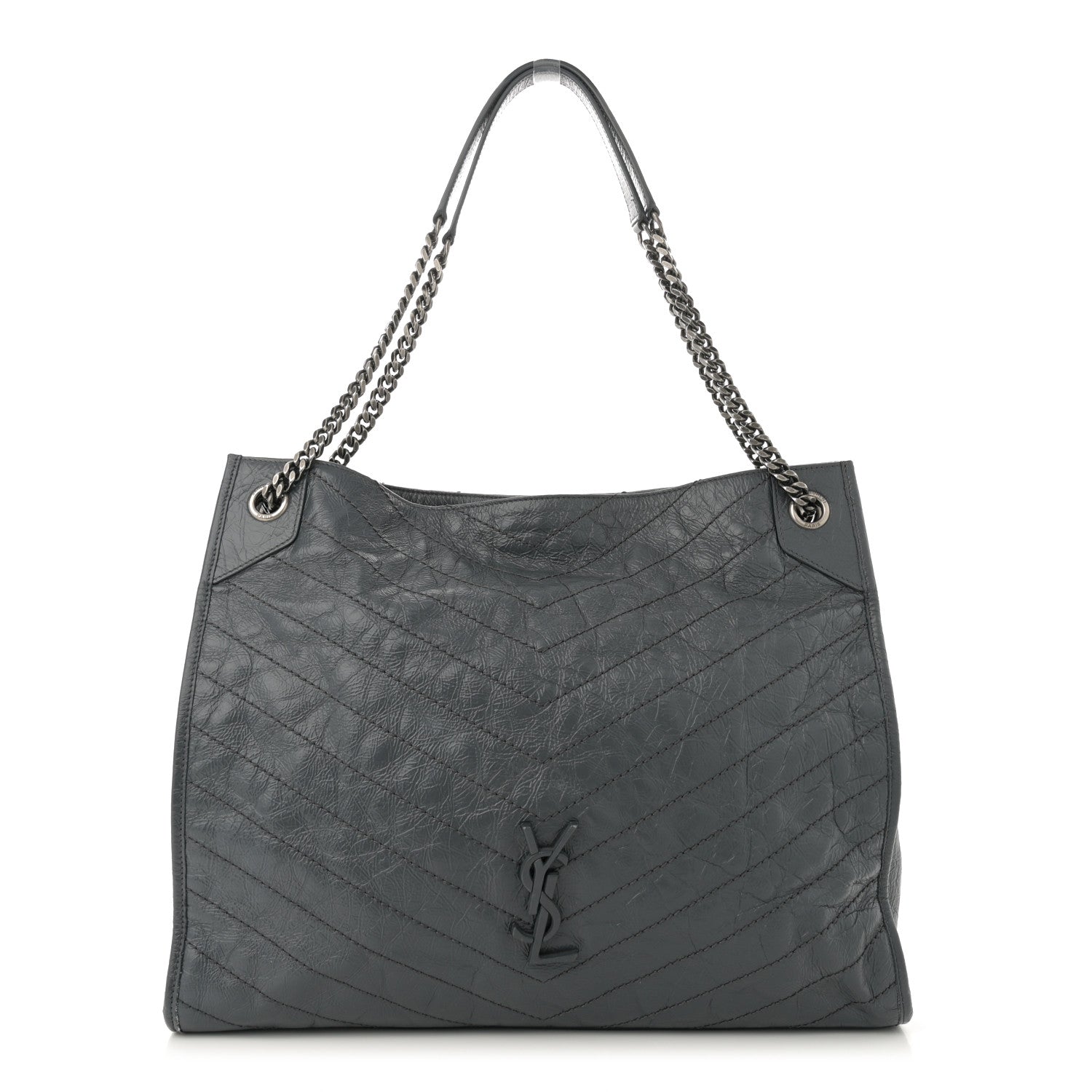 Saint Laurent Crinkled Calfskin Matelasse Monogram Large Niki Shopper Tote Dark Smog 1 of 11