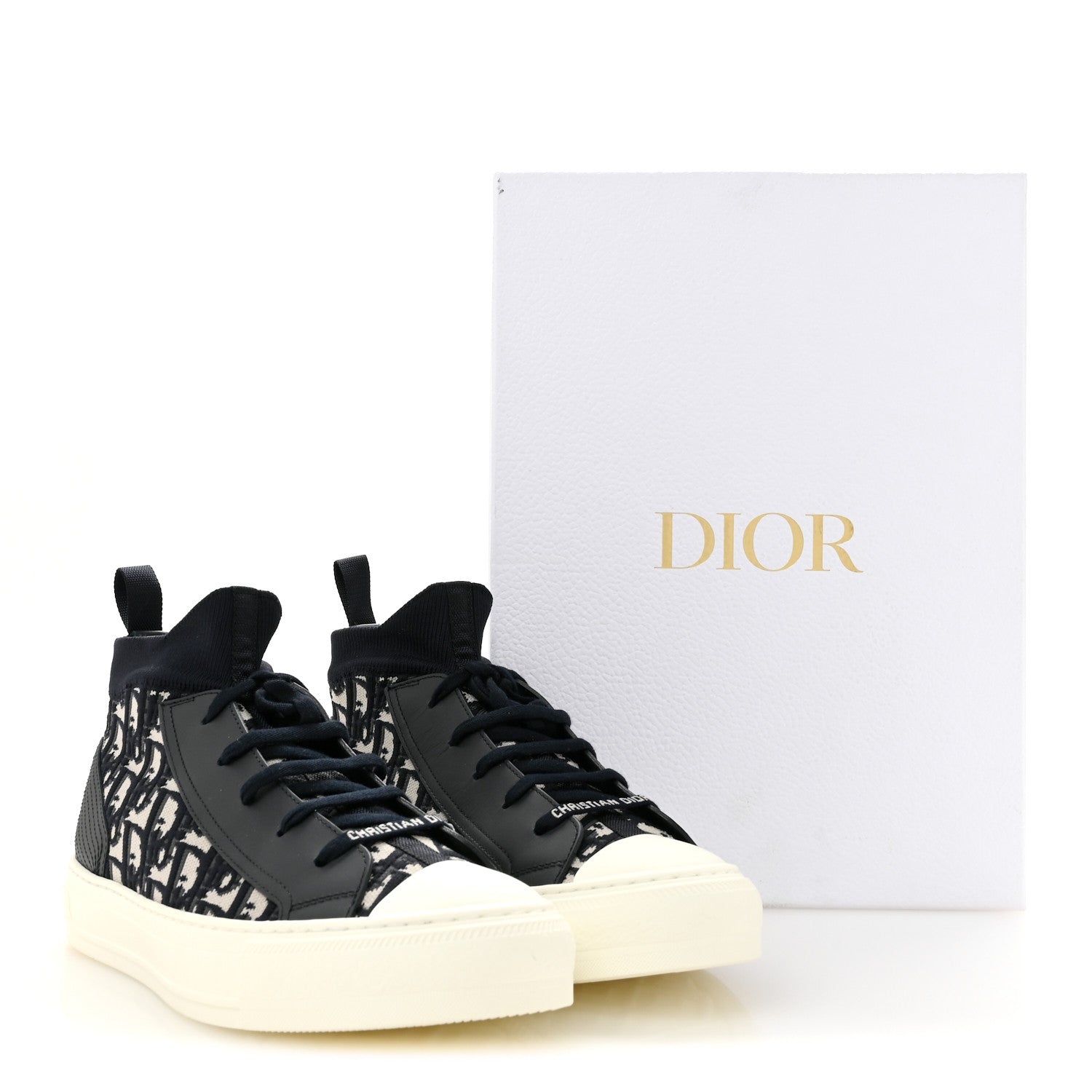 Christian Dior Technical Knit Calfskin Oblique Womens Walk'n Dior Mid Top Sneakers 41 Deep Blue 10 of 10