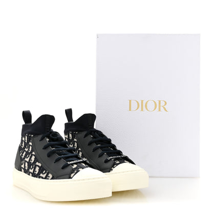 Christian Dior Technical Knit Calfskin Oblique Womens Walk'n Dior Mid Top Sneakers 41 Deep Blue 10 of 10