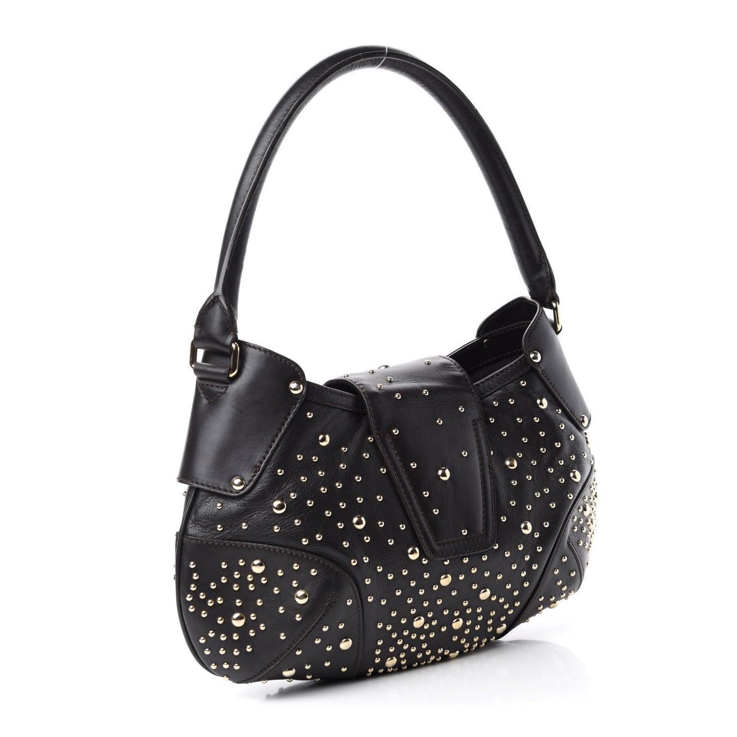 Calfskin Hackford Studded Hobo Brown