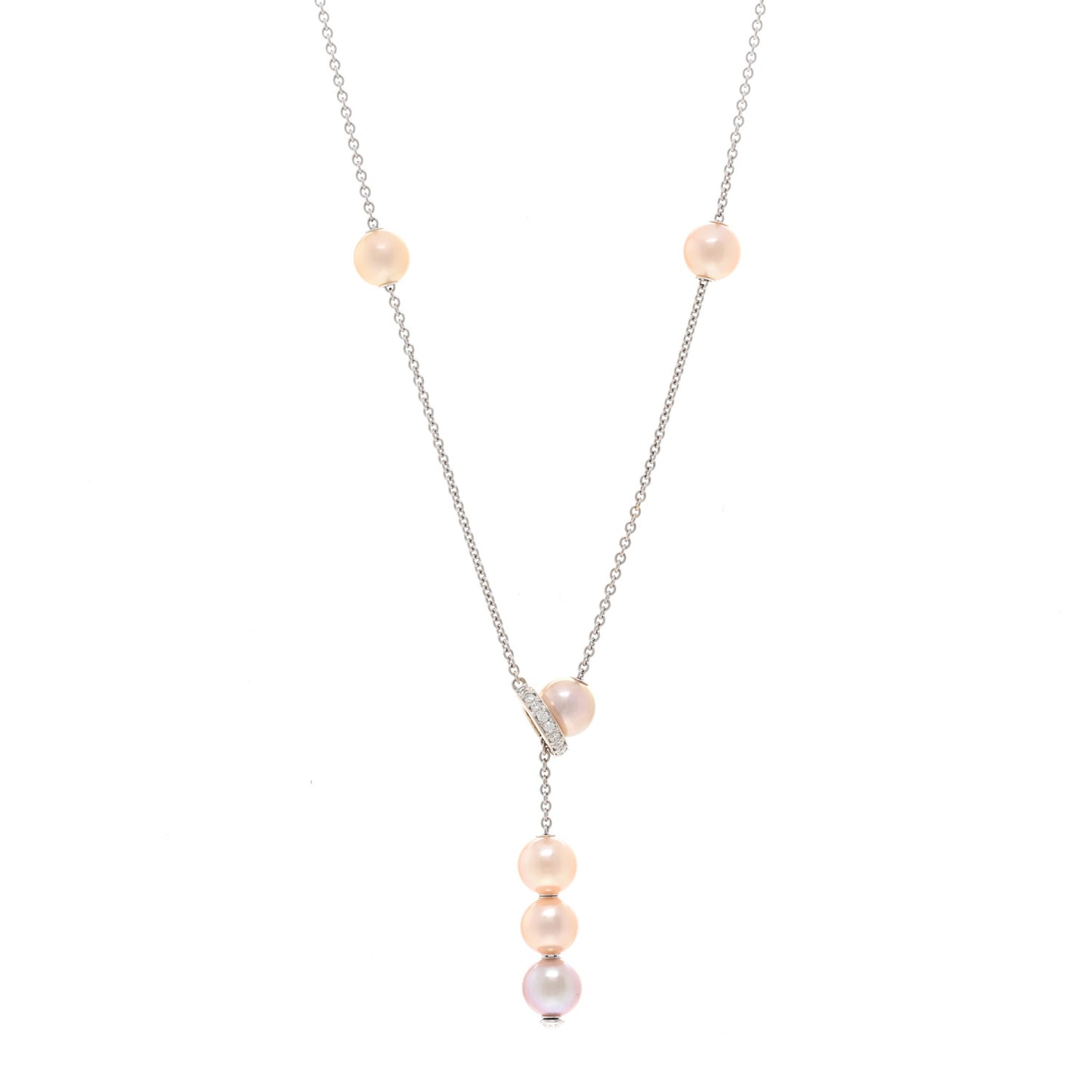 18K White Gold Diamond Akoya Cultured Pearl 8-8.5mm Pearls in Motion Lariat Necklace