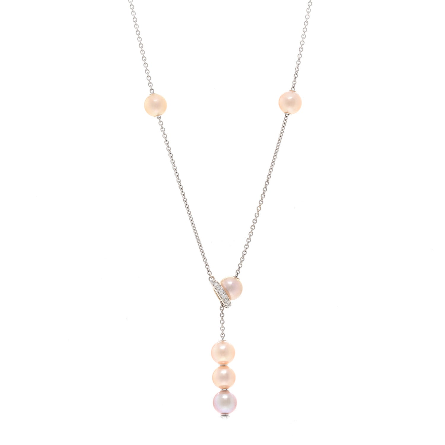 Mikimoto 18K White Gold Diamond Akoya Cultured Pearl 8-8.5mm Pearls in Motion Lariat Necklace 1 of 4