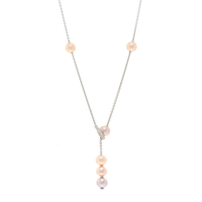 Mikimoto 18K White Gold Diamond Akoya Cultured Pearl 8-8.5mm Pearls in Motion Lariat Necklace 1 of 4