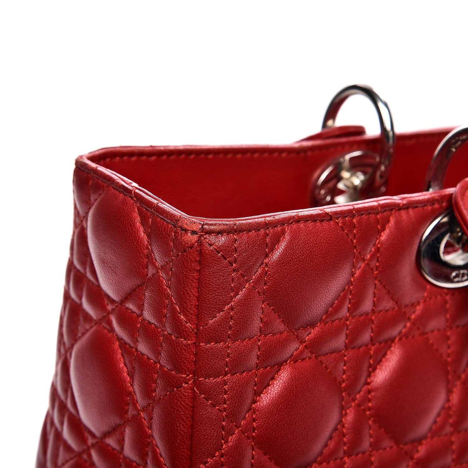 Christian Dior Vintage Lambskin Cannage Large Lady Dior Red 10 of 20