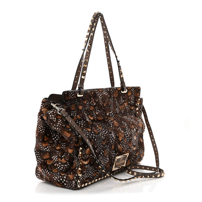 Valentino Garavani Calf Hair Feather Medium Rockstud Tote Brown 3 of 11