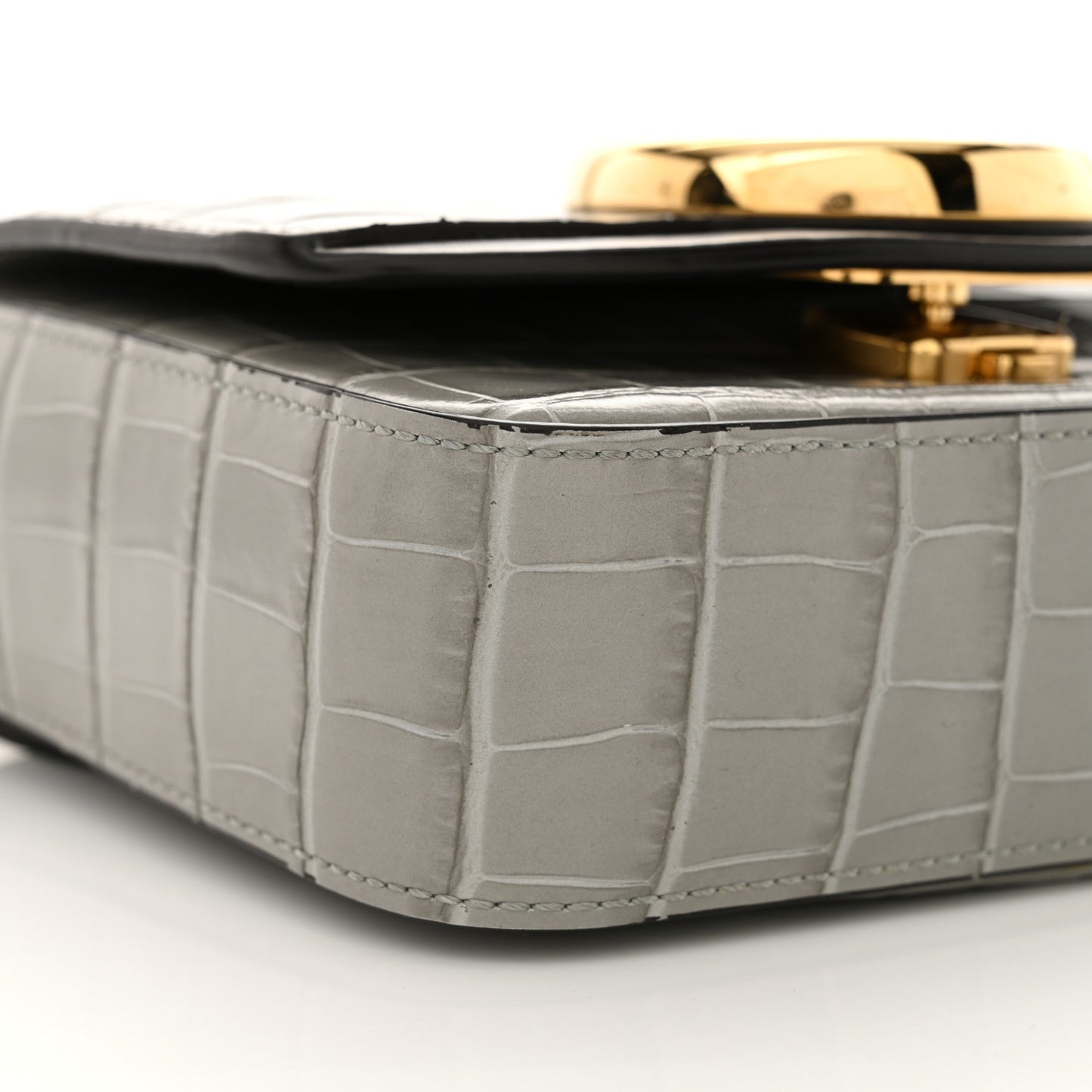 Calfskin Crocodile Embossed Mini C Double Carry Stormy Grey