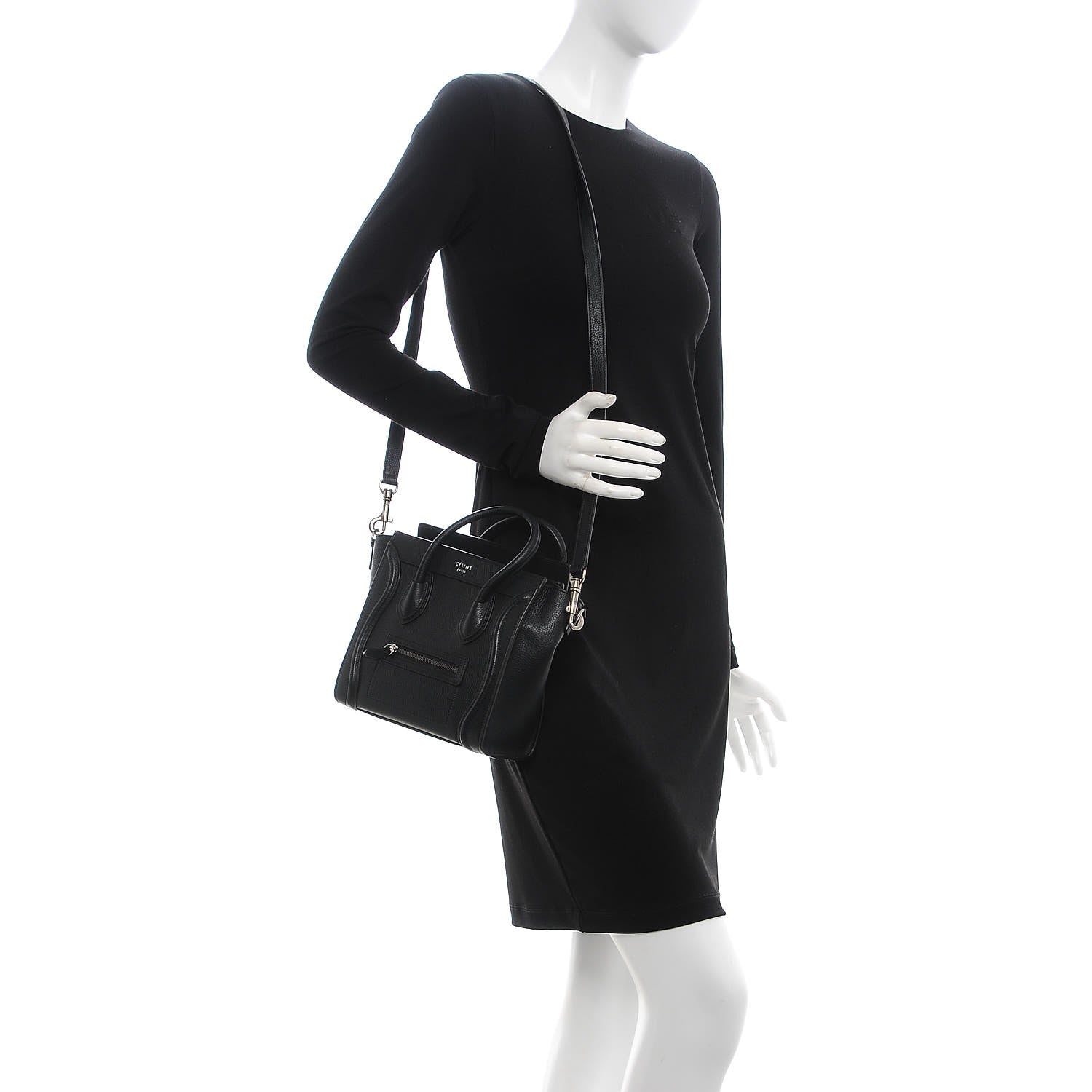 Celine Drummed Calfskin Nano Luggage Black 2 of 7