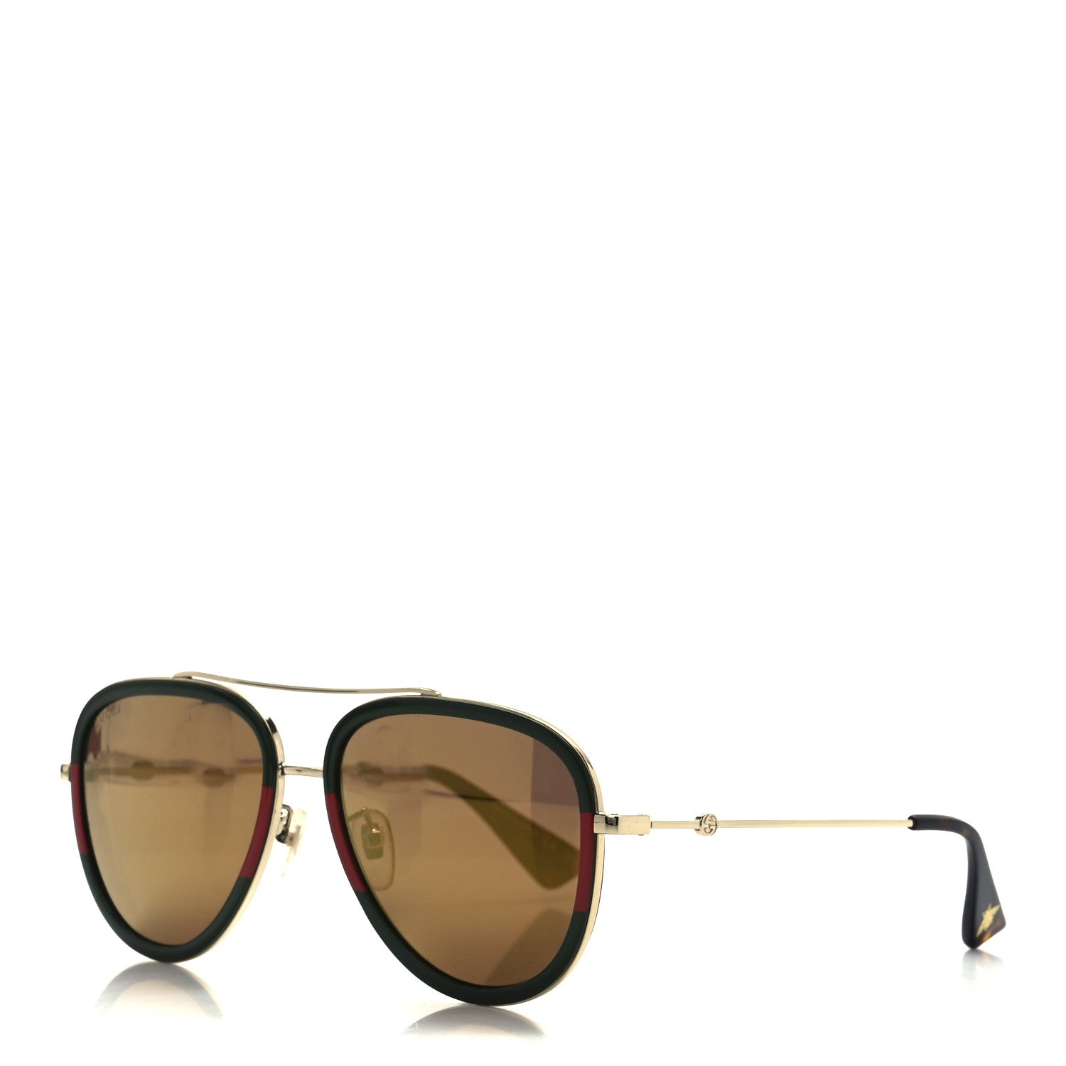 Gucci Metal Web Aviator Sunglasses GG0062S Green Red 1 of 8