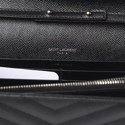 Saint Laurent Grain De Poudre Matelasse Chevron Monogram Chain Wallet Black 6 of 12