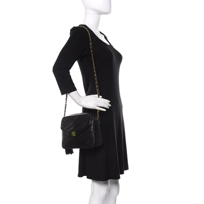 Chanel Lambskin Chevron Quilted Tassel Camera Case Black 2 of 12