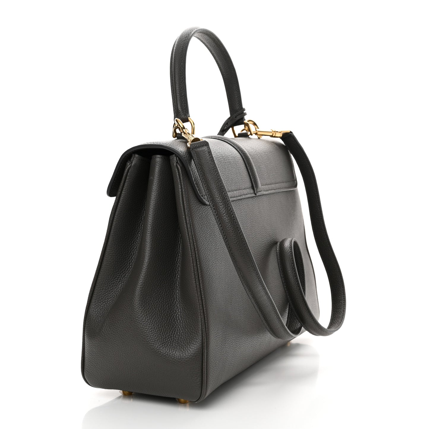 Grained Calfskin Classique 16 Top Handle Bag Medium Grey