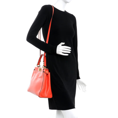Fendi Vitello Morgan Fabric Jacquard Pequin Medium Peekaboo Iconic Satchel Papavero Tobacco Black 2 of 11