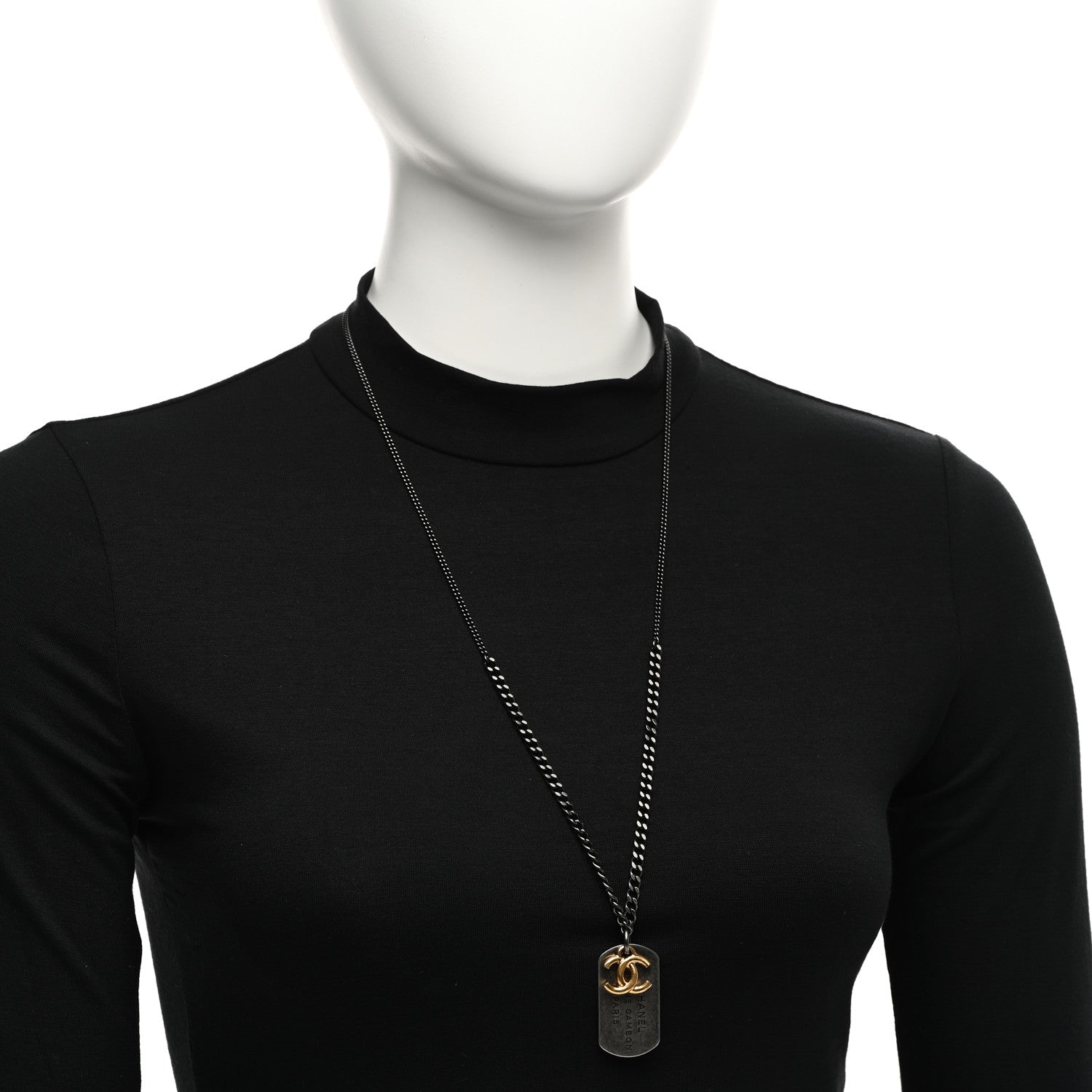 Chanel 31 Rue Cambon Paris CC Tag Pendant Necklace Gold Oxidized Silver 2 of 5