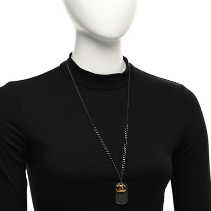 Chanel 31 Rue Cambon Paris CC Tag Pendant Necklace Gold Oxidized Silver 2 of 5