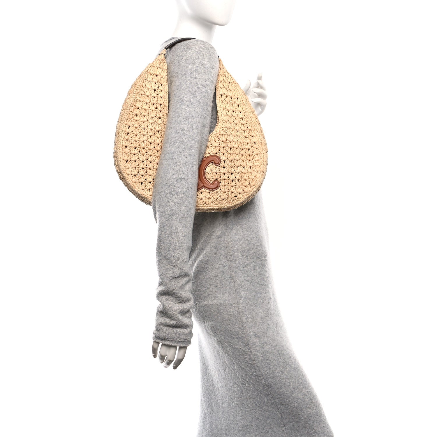 Celine Raffia Calfskin Triomphe Panier Hobo Bag Natural Tan 3 of 11