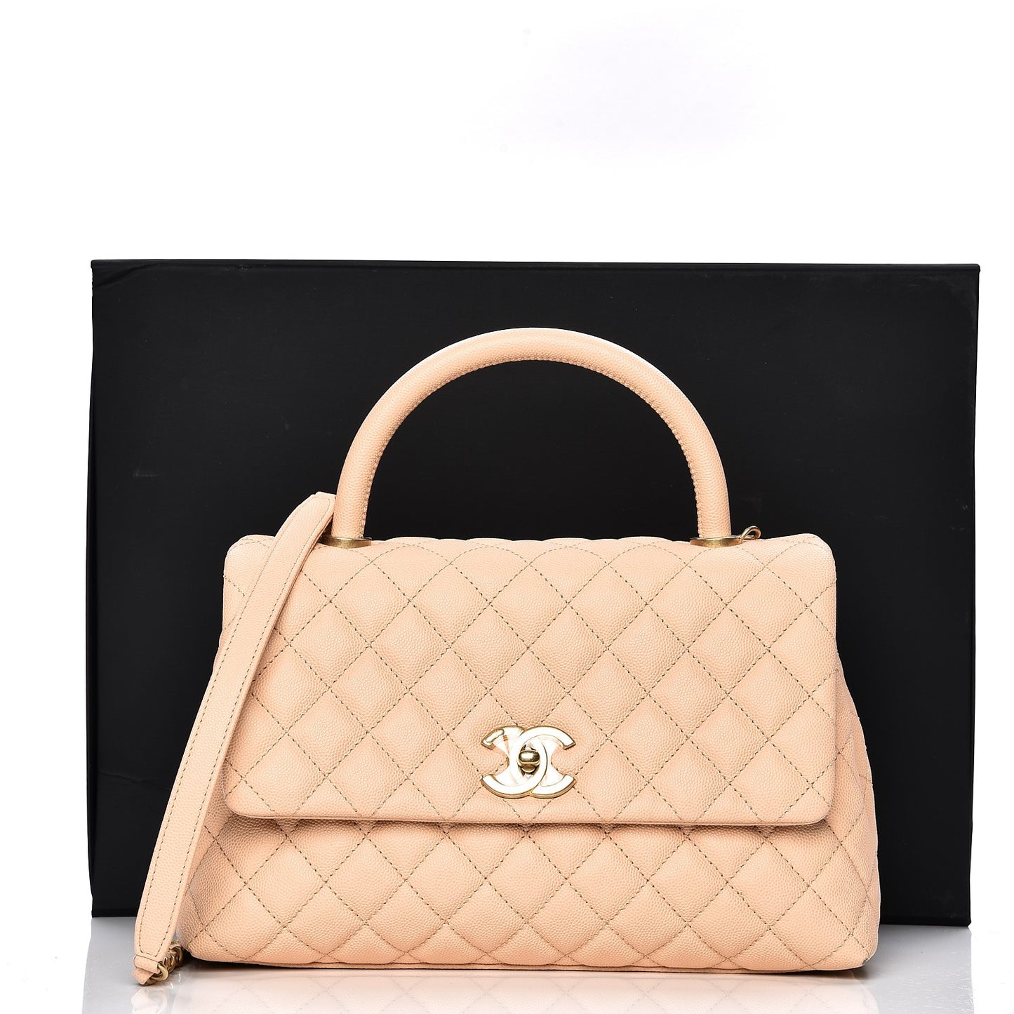Caviar Quilted Small Coco Handle Flap Light Beige