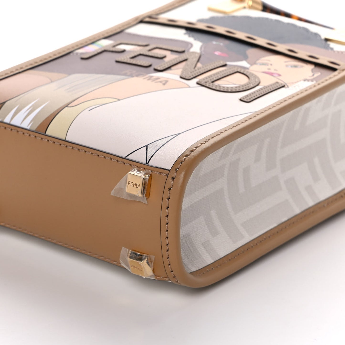 Glazed Fabric Plexiglass FF Logo Bikini Girls Mini Fendi Sunshine Shopper Tote Bianco Perla Multicolor Miele Scuro